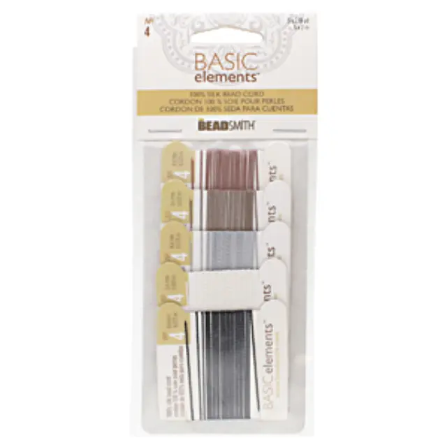 Beadsmith Σετ Κορδόνι 100% Μετάξι No4 Ø0.6mm - Black, White, Grey, Beige, Brown x 2m