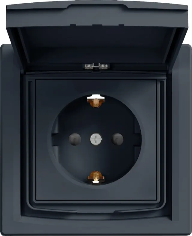 Asfora - single socket outlet with side earth and shutters, IP44, anthracite