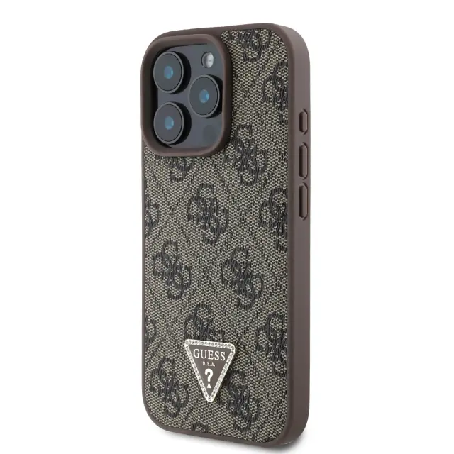 Guess PU 4G Strass Triangle Metal Logo Case for iPhone 16 Pro Brown 3
