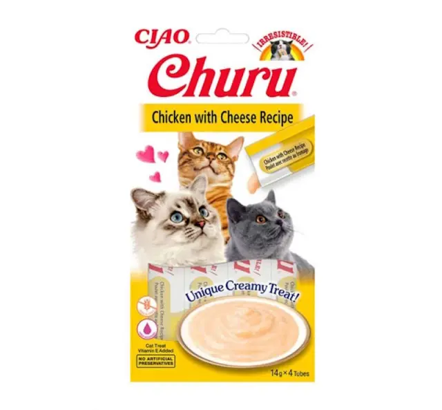 Ciao Churu Λιχουδιά σε Κρέμα με Γεύση Κοτόπουλο & Τυρί για Γάτες (4x14gr) Μονόχρωμο