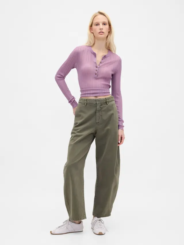 Mid Rise Twill Barrel Παντελόνι Black moss green - 14