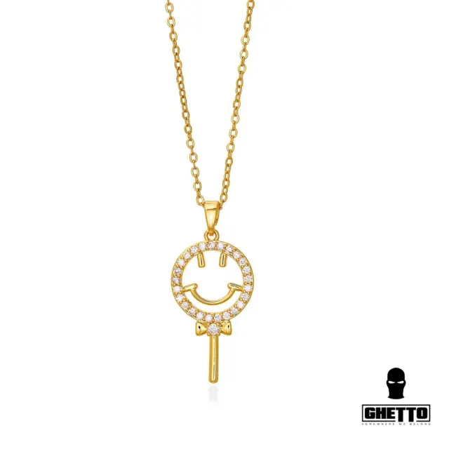 Ghetto Smile Circle Zircon Pendant Necklace Gold