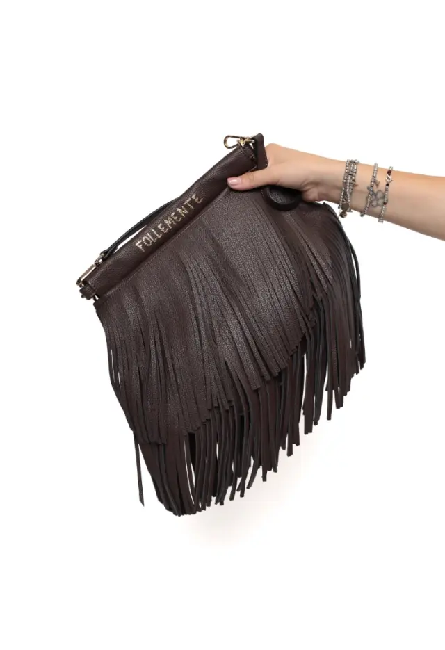 LE PANDORINE - Dallas shoulder bag with dark brown fringes 2
