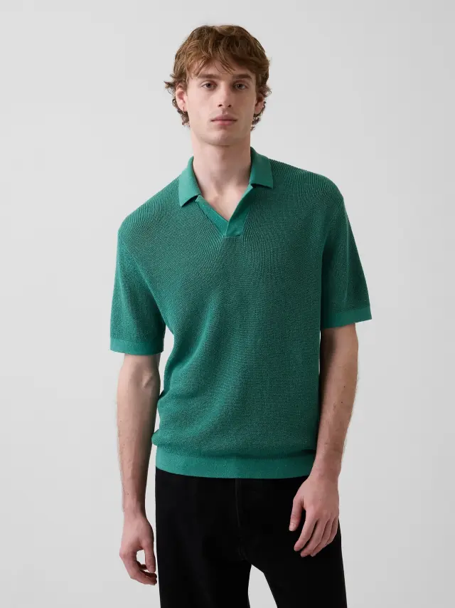 Ανδρική Μπλούζα Polo από Λινό Μείγμα New algae green