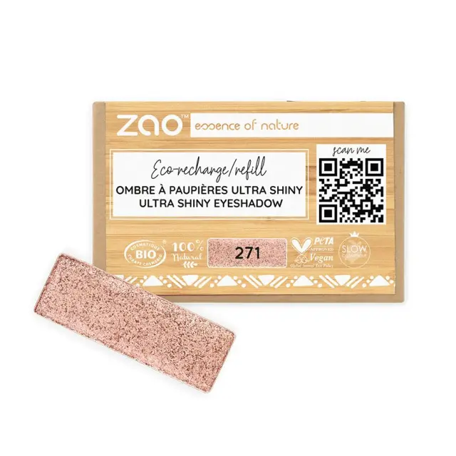 Zao Organic Eyeshadow Rectangle Ultra Shiny Refill - Βιολογική Ultra Shiny Σκιά Ματιών (Ανταλλακτικό) - Zao 271 Pinkish Copper Ultra Shiny