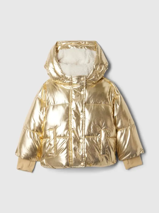 babyGap Cozy Puffer Μπουφάν από Ανακυκλωμένο Nylon Light gold