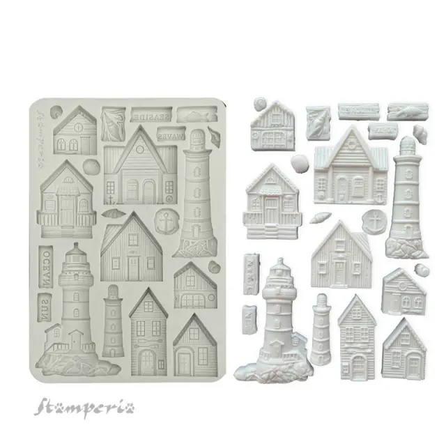 Καλούπι σιλικόνης A5, 15×21cm, Stamperia, Silent Sea, House and Lighthouse