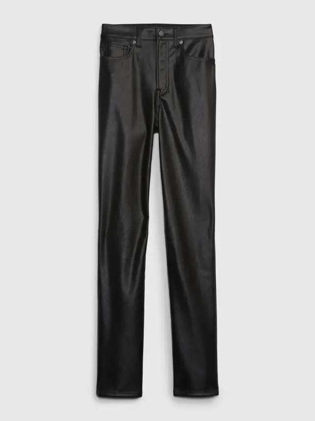 Μάυρο High Rise Faux-Leather Vintage Slim Jean Παντελόνι Black leather look