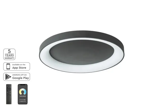 Φωτιστικό Οροφής Smart Μαύρο Μεταλλιζέ 80x80x10εκ.