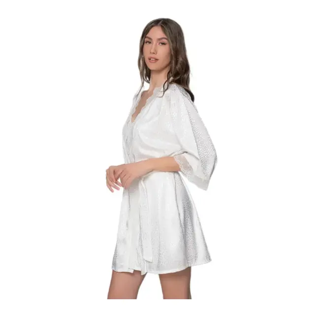 Milena Γυναικεία Ρόμπα Σατέν Βότσαλο Δαντέλα Plus Size, Χρώμα Ιβουάρ - ONESIZE 2