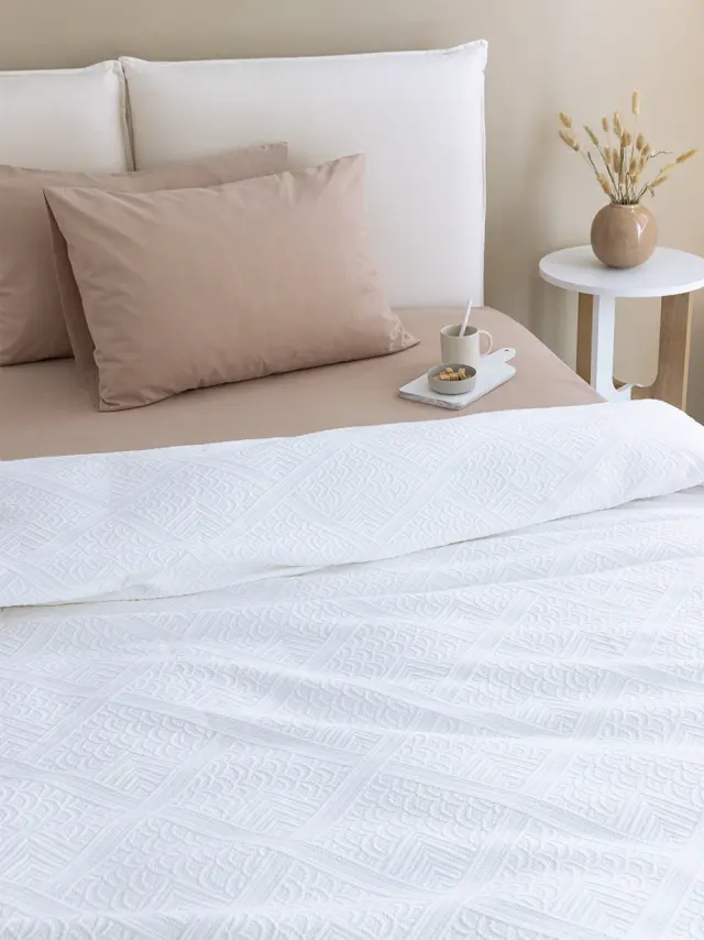 Κουβερτόριο Μονό 170x260 Palamaiki Carla 100% βαμβακερό- White