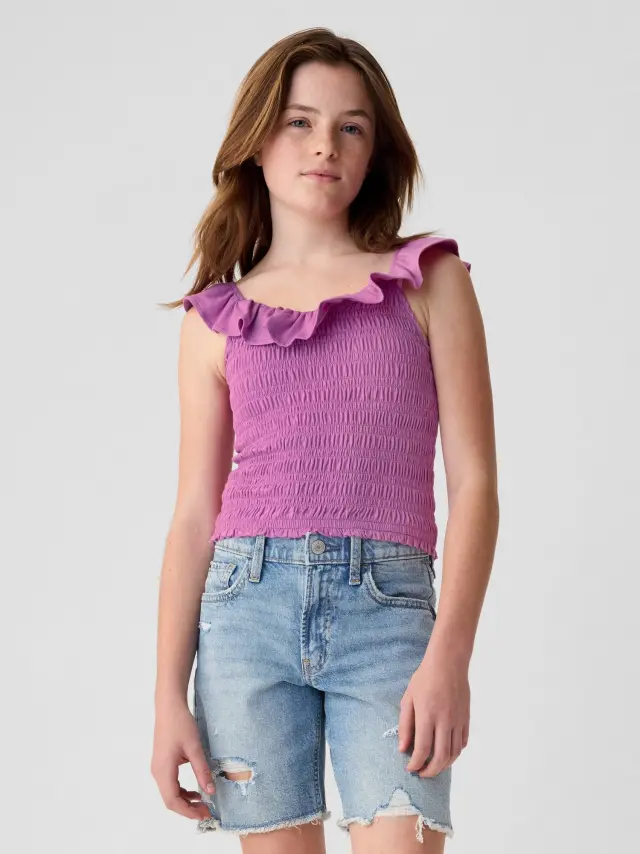 Ροζ Παιδικό Ruffle Smocked Αμάνικο Τοπ budding lilac