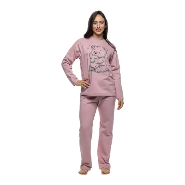 Galaxy Γυναικεία Πυτζάμα Φούτερ Lovely Bear, Χρώμα Σάπιο Μήλο