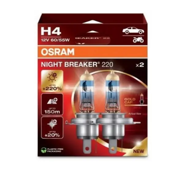 Halogen Headlight Lamp Night Breaker 220 60/55W 12V P43t (Pack of 2)