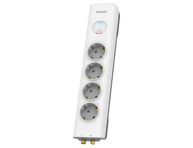 Πολύπριζο Ασφαλείας Philips SPN7041WA/GRS - 4x Schuko - Με Διακόπτη On/Off - Προστασία Υπέρτασης - Παιδική Ασφάλεια - Καλώδιο 2m - ΛευκόSPN7041WA/GRS