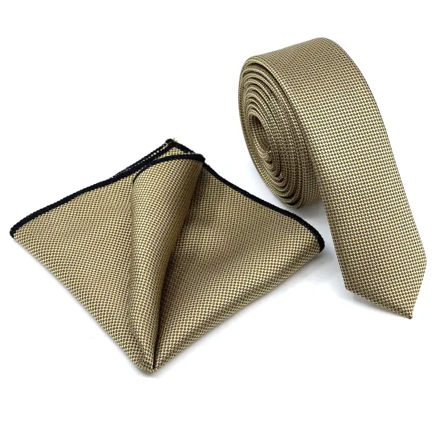 Χρυσαφί Oxford Γραβάτα Slim 4,5 cm Σετ με Μαντηλάκι