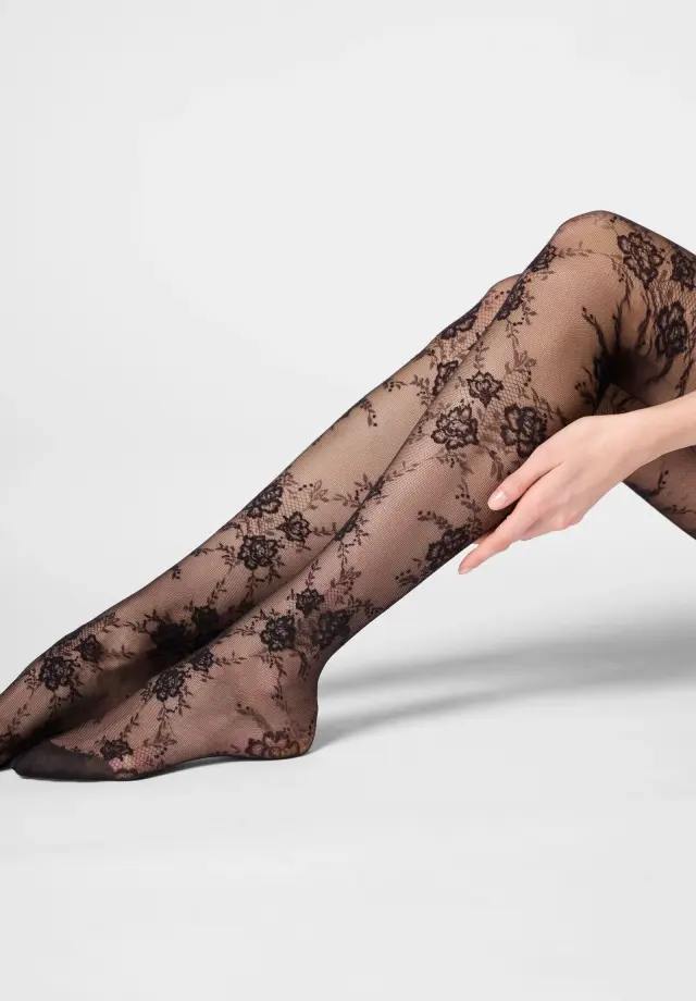 Oroblu Pure Lace Καλσόν Διάφανο Με Φλοράλ Σχέδιο 20 Denier Μαύρο 2