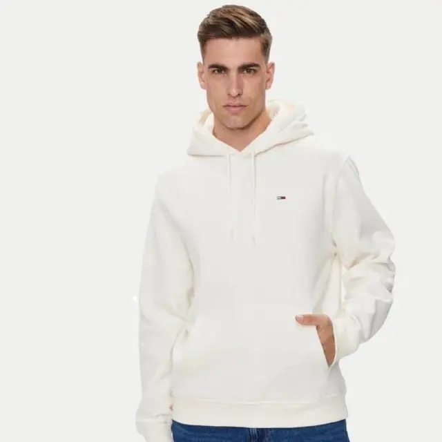Τommy Ηilfiger - Ανδρικό Φούτερ Με Κουκούλα Flag Regular Fit DM0DM20497-YBH Εκρού - 2XL