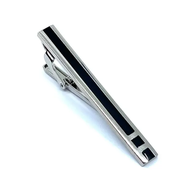 Ασημί Μαύρο Κλιπ Γραβάτας 5,5 cm με Σμάλτο – LGTC/5.5-27