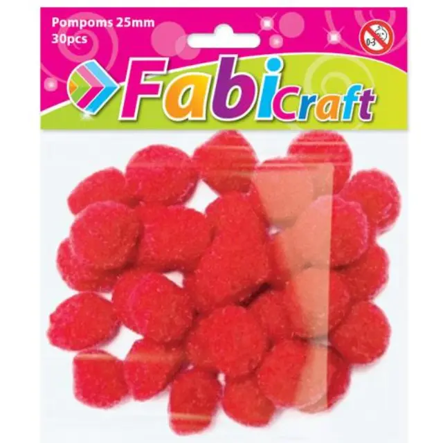 Pompoms Fabi 2.5cm 30τεμ Κόκκινο