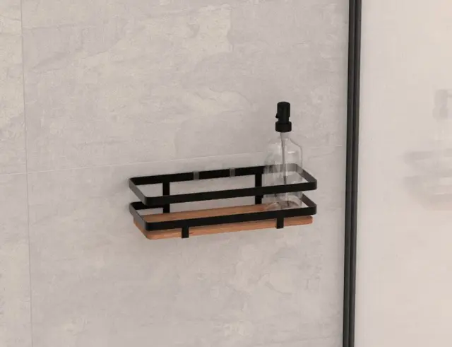 Ράφι Μπάνιου 5five με διαστάσεις 25.5x10x8cm - Ξύλο Ακακίας - Μαύρο 204903 2