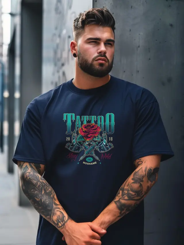 T-shirt Noshame® Navy με τύπωμα - P122357 - 3XL