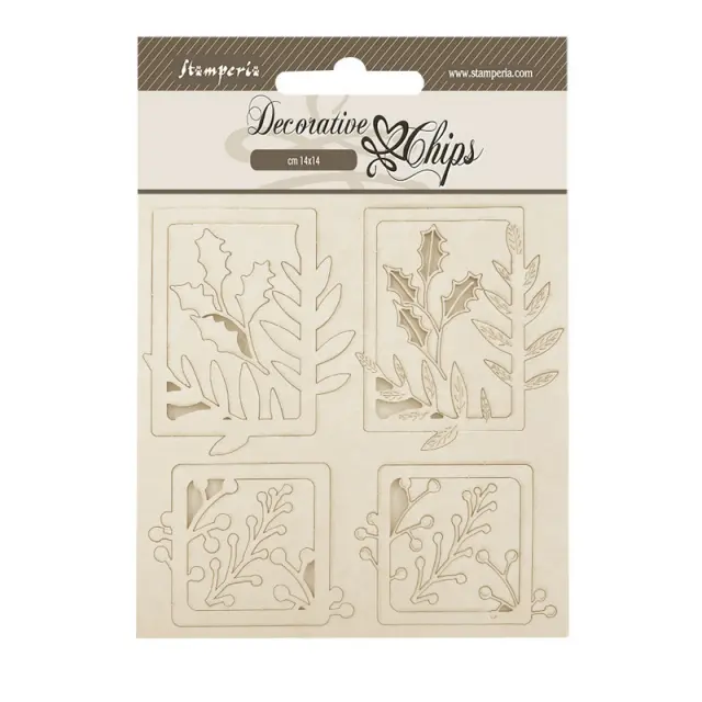 Chipboard Stamperia 14x14cm, Gear up for Christmas, 4 plants