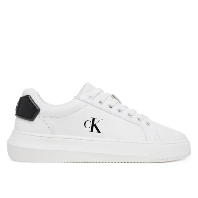 Calvin Klein - Γυναικεία Δερμάτινα Sneakers Chunky Cupsole Ru Patch Lth Wn YW0YW01846-01W Λευκό - 38