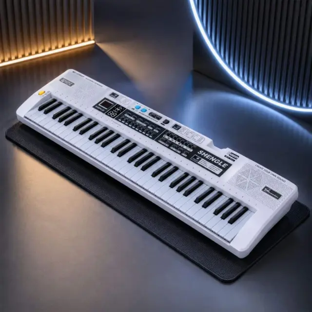 MQ 008UF KEYBOARD electronic educational portable white 61-key instrument for children learning to play MP3 player FM radio wired microphone built-in stereo speakers headphone output set 2