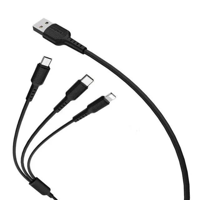 Καλώδιο σύνδεσης Borofone BX16 3-σε-1 USB σε Micro-USB, Lightning, Type-C Μαύρο 1.0m 2
