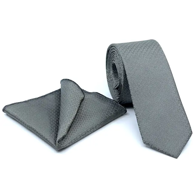Γκρι Ζακάρ Γραβάτα Microfiber Σετ με Μαντηλάκι