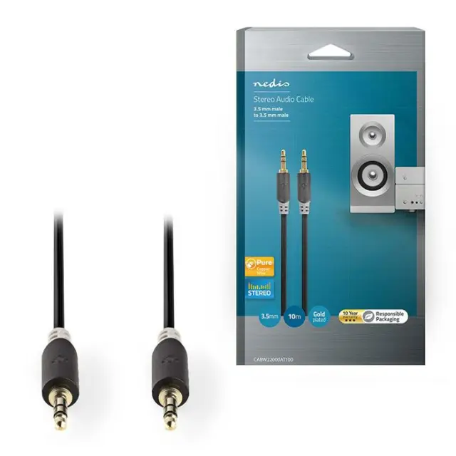 Καλώδιο ήχου 3,5mm αρσ. Stereo - 3,5mm αρσ. Stereo, 10m σε ανθρακί χρώμα.
