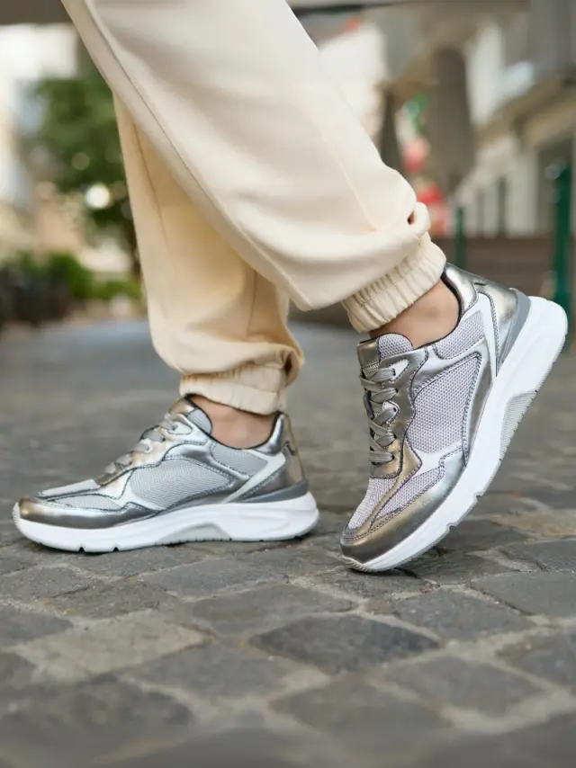 Gabor Sneakers Γυναικείο δέρμα/ύφασμα Ασημί GAB/56893 69-SILBER - 39 2