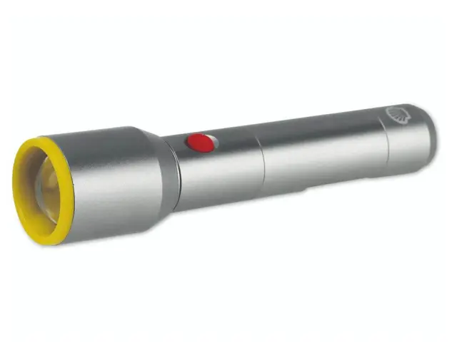 Φακός LED Shell 170710760, 500 lumen, aluminium alloy, USB επαναφορτιζόμενος, σε ψυχρό γκρι χρώμα pantone 10c με κόκκινο κουμπί pantone 485c και κίτρινο δαχτυλίδι pantone 116c C22300310