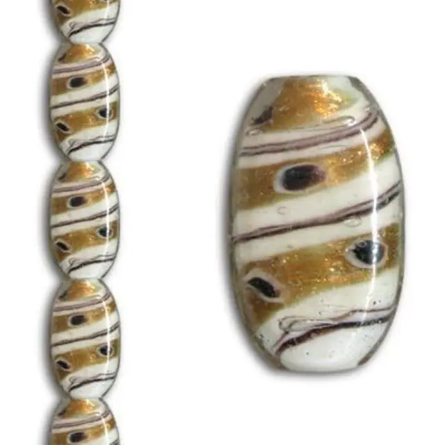 Χάντα Γυάλινη Swirl - White Metallic Oval 28x17mm ~6τεμ