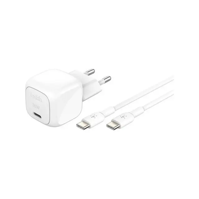 Belkin Φορτιστής με Θύρα USB-C και Καλώδιο USB-C - USB-C 30W Λευκός (BOOST Charge)