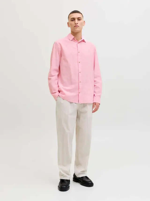JJESUMMER LINEN BLEND SHIRT L/S SN Prism Pink 2