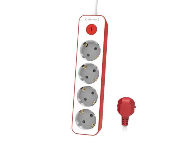 Πολύπριζο Ασφάλειας Philips CHP2145R/GRS - 4 Sockets - 1.5 m - KόκκινοCHP2145R/GRS
