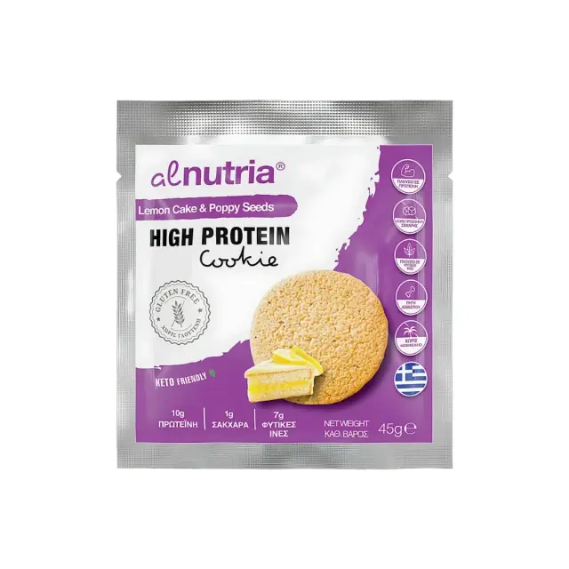 Μπισκότο Υψηλής Πρωτεΐνης Lemon Cake & Poppy Seeds Χωρίς Ζάχαρη 45gr- Al Nutria 2