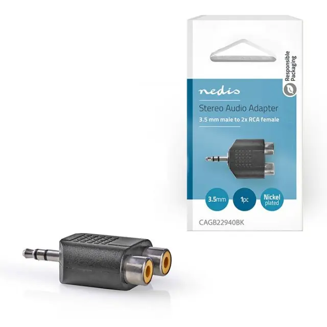Αντάπτορας ήχου, 3.5mm αρσ. - 2x RCA θηλ. σε συσκευασία blister.