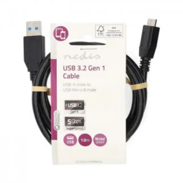 Kαλώδιο USB 3.2 Gen 1x1 A αρσ. - USB Micro B αρσ., 1.00m, σε μαύρο χρώμα. 2