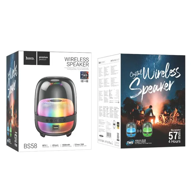 Φορητό Ηχείο Wireless Hoco BS58 Crystal BT 5.1 1800mAh 10W με USB & Micro SD 360° LED Φωτισμό Μαύρο 2