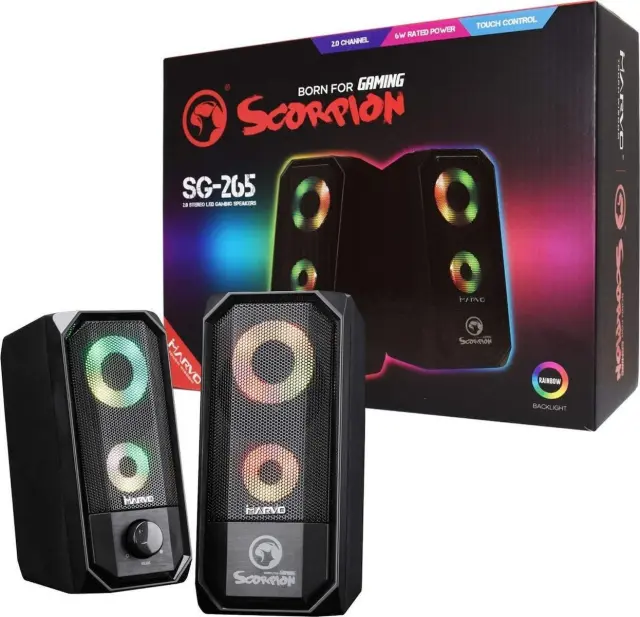 Marvo Scorpion SG-265 Ηχεία Υπολογιστή 2.0 με RGB Φωτισμό και Ισχύ 6W σε Μαύρο Χρώμα 2