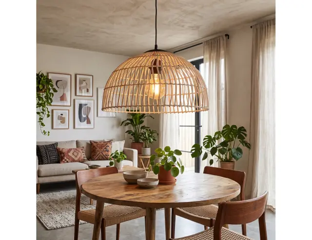 Φωτιστικό οροφής ρεύματος Ξύλο Willow/Rattan με λαμπτήρα Ε27 και διαστάσεις 40x40x22cm - Καφέ HZ1961740