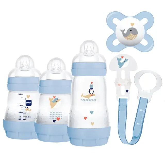 Mam Welcome To The World Gift Set – Blue: Μπιμπερό, Πιπίλα & Clip Νεογέννητου