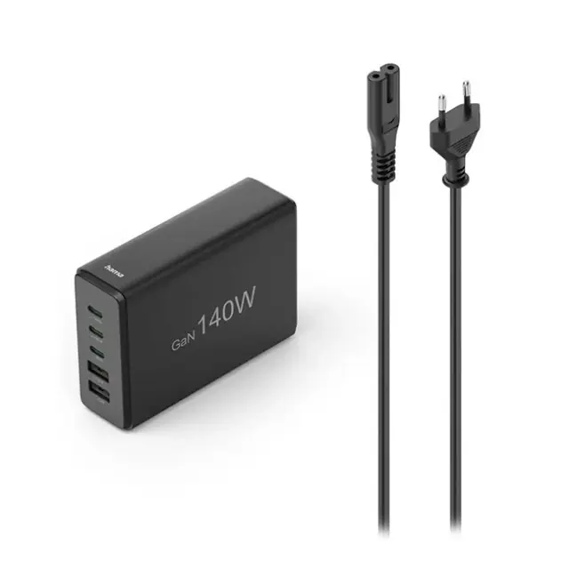 Hama Φορτιστής GaN 140W PD / QC 3x USB-C 2x USB-A Black (201978)