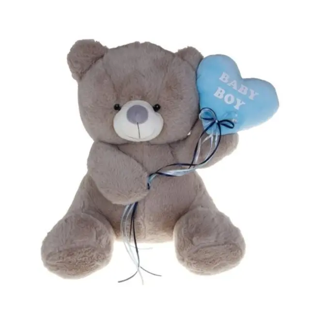 Much Toys & Gifts Αρκουδάκι Λούτρινο 40cm Γκρι Μπλε Μπαλόνι Καρδιά J254017