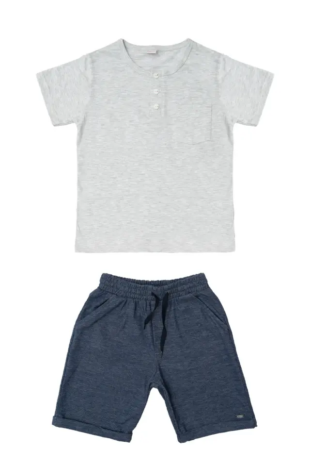 Σετ Ρούχων Kid Μπλούζα με Κουμπάκια + Shorts Γκρι