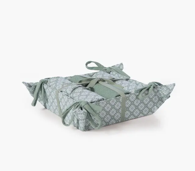 Nef-Nef Homeware Ψωμιέρα Με Ποτηρόπανο Σετ 3 τεμ. Romance 40x70 Πράσινο