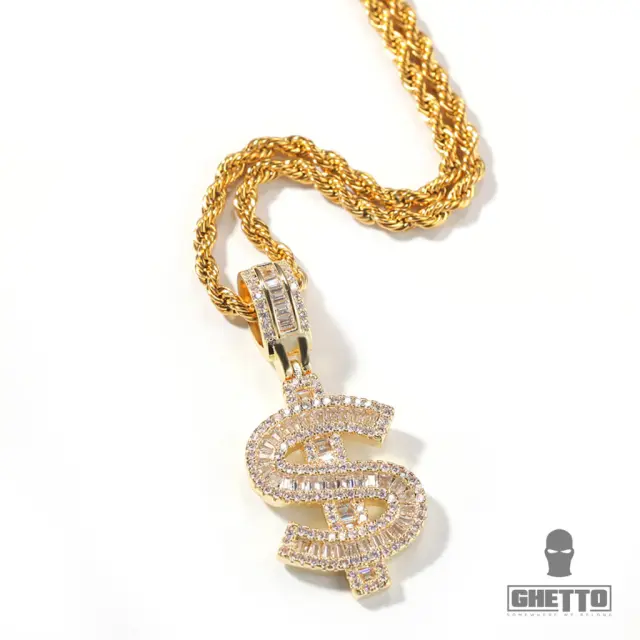 Ghetto Hip Hop Pendant US Dollars Sign Necklace Gold